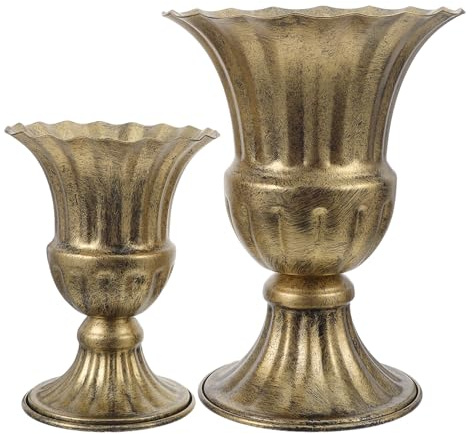 Veemoon 2pcs Vintage Metal Urn Planter, Roman Flower Pot Table Centerpiece Trumpet Vase Farmhouse Table Centerpiece Flower Bucket Decorative Trumpet Vase