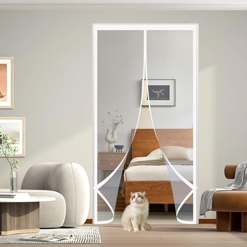 Rideau de Porte Thermique 92 x 219 cm Anti Froid Transparent Coupe-Vent, Fermeture Automatique, Sans Percage Rideau de Porte Imperméable pour Balcon Bain Salon, A