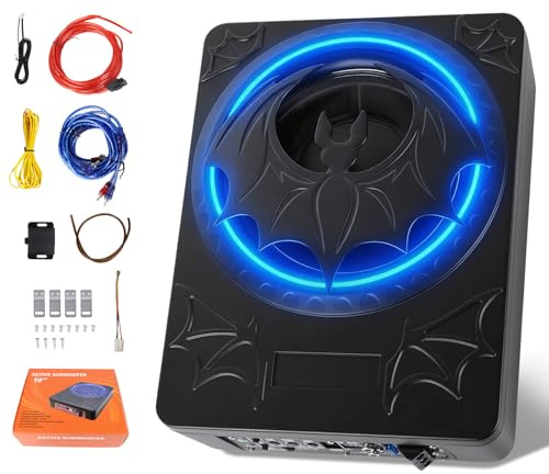 CAMECHO Subwoofer Auto 1200W 70mm Ultra Piatto Sottosellino con Alimentazione: Subwoofer Attivo con Amplificatore Integrato, Ingresso Alto/Basso Livello e Comando del Volume per SUV