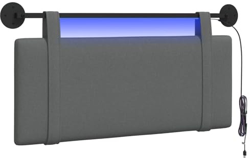vidaXL Hängendes Kopfteil Mit LED Licht Dunkelgrau Stoff, Stylische Schlafzimmer-Deko, modernes Wandkopfteil, luxuriöser Stoffakzent, gemütliche Schlaf-Oase