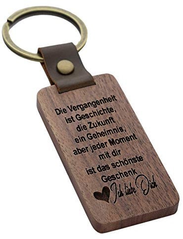 FORYOU24 Schlüsselanhänger aus Holz mit Gravur-Spruch - Vergangenheit - mit Lederband und Schlüsselring gravierte Geschenkidee