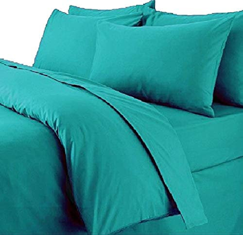 Queens Land Home Non Iron Percale Pollycotton Dyed Duvet Cover & 2 Pillow Cases Bed Set. (King, Teal)
