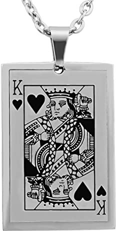 Hanessa Personalisierte Kette mit Gravur Edelstahl 50 cm mit Anhänger Herz König Spielkarte in silber - Personalisierte Halskette für Männer und Frauen - Personalisierter Schmuck Damen Herren