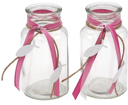 2 Vasen Grün Rosa Pink Lila Fisch Vintage Kommunion Konfirmation Tischdekoration Deko, Farbe:Pink