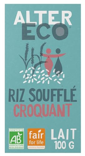 ALTER ECO - Chocolat Lait au Riz Soufflé Croquant - Bio & Équitable - Chocolat Pérou et Équateur - 100 g