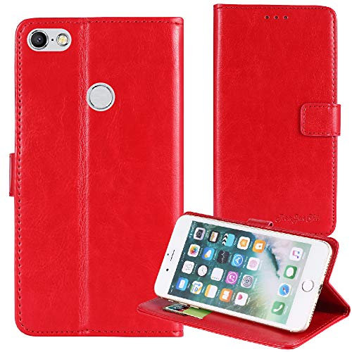 TienJueShi Rot Premium Retro Business Flip Book Stand Brief Leder Tasche Schutz Hulle Handy Case Abdeckung Wallet Cover Etui Skin Fur TP-Link Neffos C9A 5.45 inch