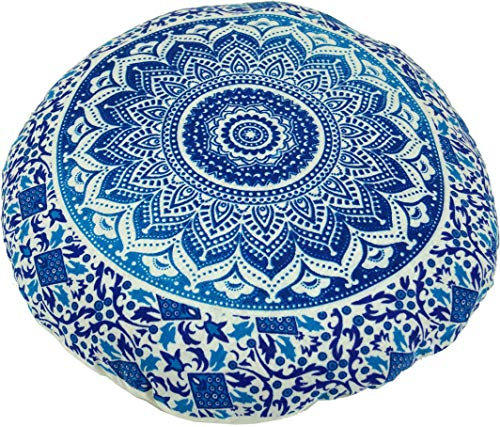 GURU SHOP Flaches Mandala Meditationskissen, Yoga Kissen, Yogakissen, Sitzkissen, Bodenkissen, Dekokissen - Blau, Meditationskissen & Sitzkissen