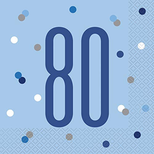 Stunning 80th Glitz Blue & Silver Luncheon Napkins (16cm) - Dazzling Addition for Parties, Events & Elegant Table Decor - 16ct