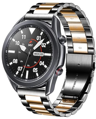 DEALELE Armbänd Kompatibel für Galaxy Watch 46mm, 22mm Solider Edelstahl Metall Ersatz Armband für Samsung Gear S3 Frontier/Classic/Huawei GT Watch Damen Herren, Schwarz/Gold