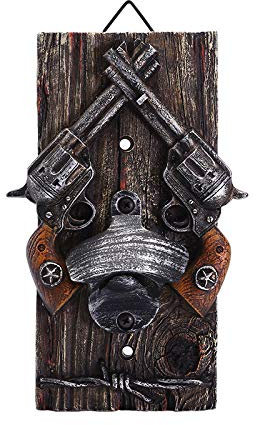 lliang Abridor de Botellas Vintage Cerveza abridor Western Bar Pared decoración Doble Pistola Botella abridor decoración Pared Hanger Can Opener Creative Regalo