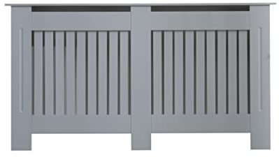AVC Designs Kensington Radiator Cover Modern MDF Wood White Grey Vertical Slat Living Room Bedroom Hallway Cabinet (Large Grey)