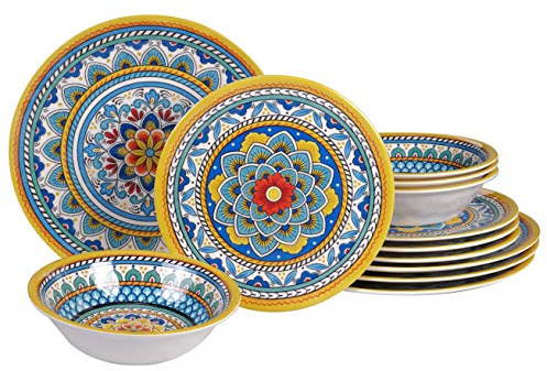 Certified International Portofino 12 Piece Melamine Dinnerware Set, Service for 4, Multi Colored