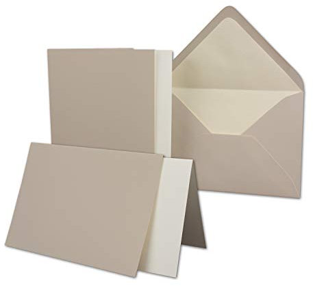 50x Karten-Set DIN B6-12 x 17 cm - 120 x 170 mm - Falt-Karten mit Brief-Umschlägen & Einlege-Blättern - Gerippte Struktur Oberfläche - Taupe - Vintage Einladungskarten