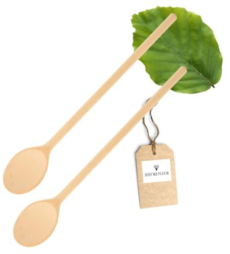 2x HOFMEISTER® Holz-Kochlöffel, 30 cm, Naturprodukt: handgefertigt, plastikfrei, keine Kratzer im Topf, unbehandelt, hitzebeständig, antibakterieller Rührlöffel aus Buche, oval