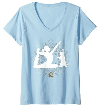 Damen Lustiges Yoga mit Katze | Mandala | Om | Namaste Yogi T-Shirt mit V-Ausschnitt