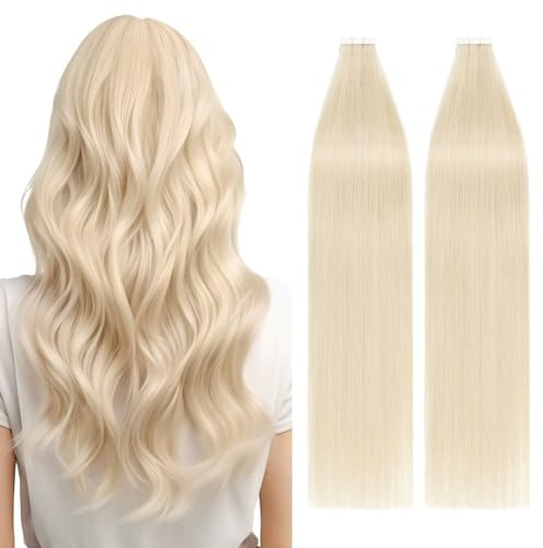TESS Tape Extensions Echthaar Blond 40 Stück 45 cm Haarverlängerungen Remy Human Hair 100 g Tape in Extensions Echthaar (#060-weiße Blond 40er Pack)
