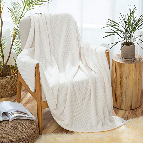 MIULEE Kuscheldecke Granulat Fleecedecke Flanell Decke Weich Flauschig Einfarbig Wohndecken Couchdecke Sofadecke Blanket für Bett Sofa Schlafzimmer Büro, 150x200 cm Weiß