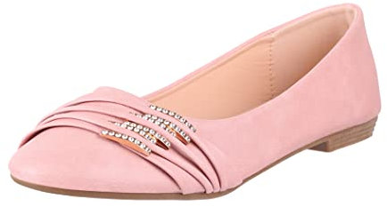 Elara Damen Ballerinas Bequem Lederoptik Strass Flach Chunkyrayan B069-BL-Pink-37