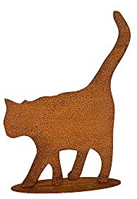 Benera Katze Garten Figur Rost auf Platte Gartendeko für Außen Dekoration Edelrost Rostoptik Metall Rostige Haustier Figur Tiere 33 x 25 cm