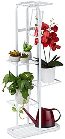 Relaxdays Scaffale Portafiori, Metallo, Fioriera da Esterno e Interno, 6 Mensole Porta Piante, 107 x 44 x 24 cm, Bianco, Acciaio, 1 pz
