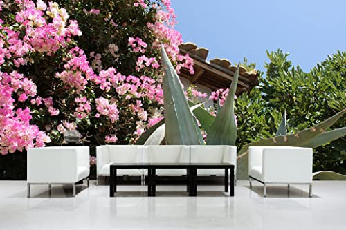 Glücksvilla - Fototapete, selbstklebend (600 x 300 cm (BxH) - div. Maße - Vlies-Tapete XXL moderne Wand-Deko - Kreta - Garten mit Bougainvillea - Griechenland Mittelmeer Pflanze Blume Fotografie