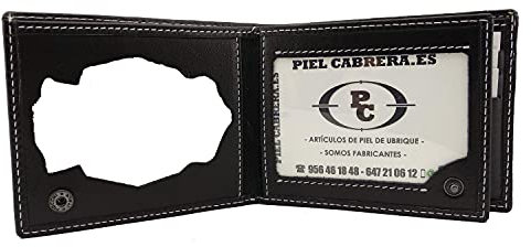 Piel Cabrera Cartera Porta Placa para Policia Nacional España (CNP) Mod. HONORES (Negro)