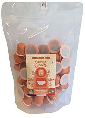 CAPSUL&BIO Rooibos Cannelle Orange et Thé Rouge - Compatible avec les machines à Capsules Nespresso - Camomille, Fenouil, Sans Caféine - 70 Capsules Biodégradables, 100% Végétales-Fabriqué en France.