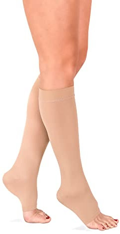 RIEMTEX Kompressionsstrümpfe Klasse 1 CCL1 Stützstrümpfe Damen und Herren mit offener Spitze schwarz oder beige Classic Serie 7110 (Größe 3, Beige)