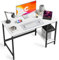 CubiCubi Schreibtisch, Computertisch mit 2 Ablagen auf der rechten oder linken Seite, 120 x 60 cm PC Tisch, Bürotisch fürs Büro Wohnzimmer, Stabil Stahlgestell Industrie-Design, Weiß