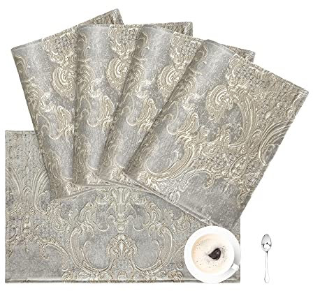 TOPLUXE Tovagliette in Tessuto Damascato 45x30 cm, Set di 4 Tovagliette Lavabili per Tavolo da Pranzo/Cucina/Ristorante/Banchetto/Festa (Grigio Chiaro)