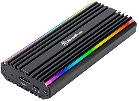 SilverStone Technology SST-MS13 - USB-C-3.2-Gen2-10-Gbps-NVMe- / SATA-M.2-SSD-RGB-Gehäuse, 71175, Schwarz