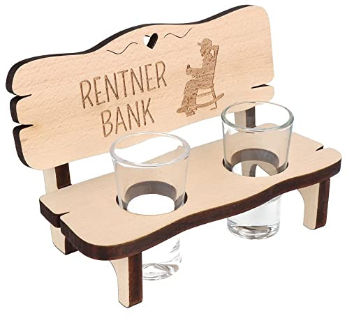 Spruchreif | Schnapsbank aus Holz mit Gravur „Rentnerbank“ | Schnapsbank mit 2 Gläsern | Perfekte Geschenkidee zum Ruhestand & für Rentner