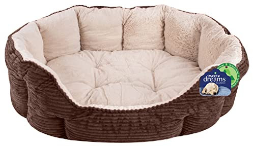 Rammento Kleines Hundebett, Haustierbett, rund, Kordsamt, Plüsch-Hundekissen, warm, flauschig, Haustierkorb