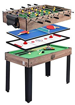 FBITE 4-in-1-Combo-Spieltisch, zusammenklappbarer Multi-Game-Kombinationstisch-Set Fußball/Tischtennis/Curling/Billardspiel