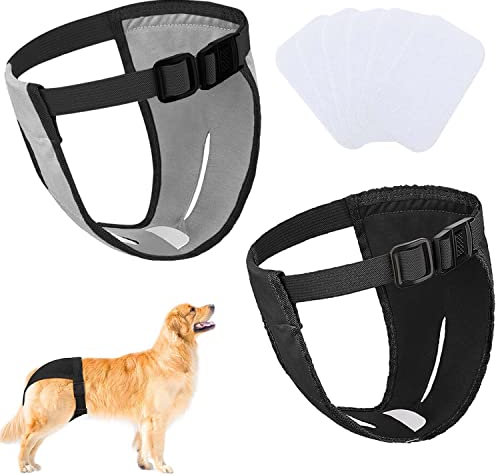 2er-Pack Hundehosen, Hundewindeln mit 6 Damenbinden, verstellbare Schutzhose für Hündinnen bei Hitze, monatliche Blutungen, wiederverwendbar, waschbar, Hygienehose für Hunde (XL-schwarz&grau)