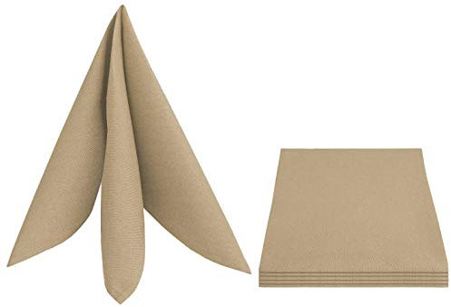 Leinen Optik Servietten 4er-Set Eckig 50 x 50 cm Beige Sand Abwaschbar Wasserabweisend Fleckschutz Pflegeleicht mit Saumrand