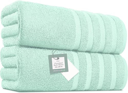 Pack of 2 Extra Large Bath Sheets (100 x 200 cm-600 GSM) Pure Egyptian Cotton Big Body Wrap Bath Sheet Towels for Bathroom,beach, Pool (Aqua, Cotton)