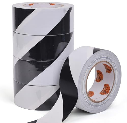 TAPEBEAR Absperrband Warnklebeband Schwarz und Weiß Flatterband Warnband Gefahr Warnung PVC Selbstklebend Markierungs Klebeband Für Warnmakierungen 50mm x 46m,5Rollen