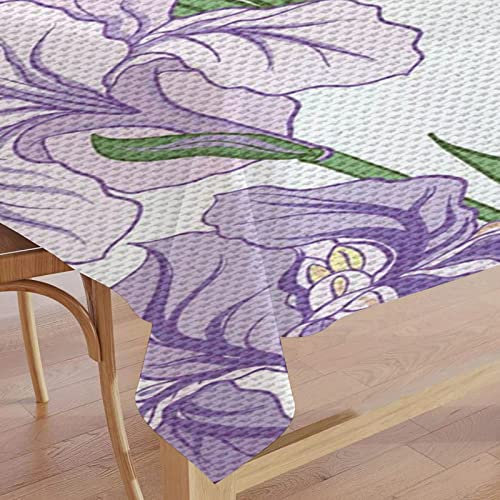 Tischdecke,Polyester wasserdichte Tischdecken, Iris-Blume im japanischen Stil,sich wiederholendes Natur-Flora-Muster,Polyester,Rechteck Falten freie Tischwäsche für Küche Essen,Party,Urlaub(137x183cm)
