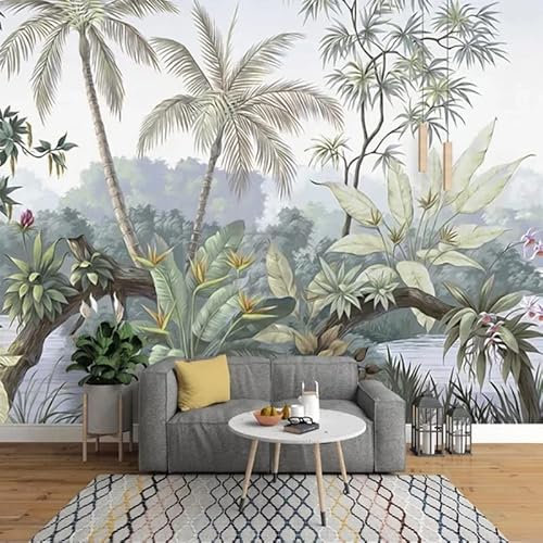 Murales de pared de tamaño personalizado, arte pastoral retro del bosque lluvioso, murales de pared autoadhesivos extraíbles para despegar y pegar, papel tapiz fotográfico grande