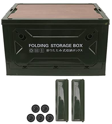 KIMISS 50 L Großer Zusammenklappbarer Vorratsbehälter mit Holzdeckel, Aufbewahrungsbehälter für die Organisation, Stapelbare Aufbewahrungsbox, Große, Robuste Mehrzweckkisten für Camping, (OD-Grün)