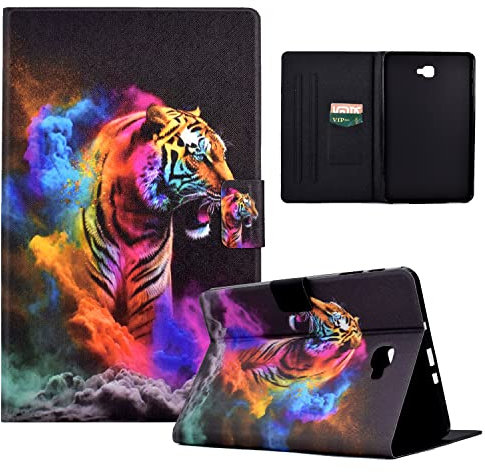 LSPCASA Funda Tablet Samsung Tab A para Samsung Galaxy Tab A 10.1 SM-T580 T585 Funda Protectora En Folio con Soporte De Cuero PU Activación/Reposo Automático Funda Samsung Galaxy Tab A Tigre de Color
