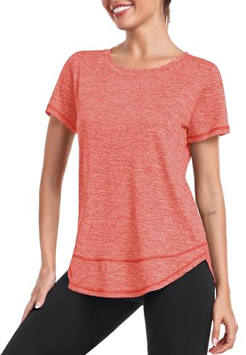 Deaviya Sport T-Shirt Damen, Kurzarmshirt Frauen, Workout Tops Rundhalsausschnitt Athletisch Lässig Laufen Yoga Fitness T-Shirts Locker (DE/NL/SE/PL, Alphanumerisch, XXL, Orange)