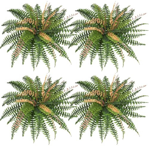 Dremisland Künstliche Farne für den Außenbereich, Set mit 4 Blumensträußen, 91,4 cm Durchmesser, große künstliche Farne im Topf oder zum Aufhängen, künstlicher Boston-Farn | künstliche