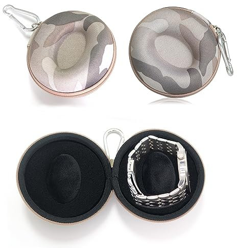 Vastsea 2 Stücke Tragbare Uhrenbox, Portable Single Watch Travel Case, Uhrenetui Wasserdicht, Mit Karabiner Und Schwamm, Gelten für Holding Watch(Tarnung)