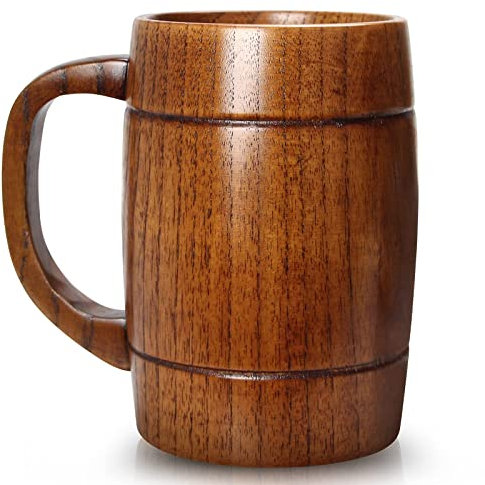 Ayiaren 24 oz Large Wooden Beer Mug Best Wood Viking Cup Wooden Tankard Mug for Men Women Drinking Stein Tea Cup Male Coffee Mug Gifts for Beer Lovers Handmade Masculine Mug Man Big Cool Beer Mugs