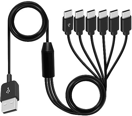 Maxhood USB C Splitter Cable, Multi 6 in 1 USB 2.0 Type A Male to 6 Port USB C Male Charging Cable, for Type-C Phone, Macbook, Keyboards, 5ft