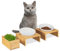 Relaxdays Katzennapf Set mit Katzengras Schale, 2 Keramiknäpfe je 350 ml, Bambus-Ständer, spülmaschinenfest, Natur/weiß