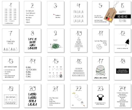 Adventskalender Karten mit lustigen Motiven | 24 Karten für DIY Adventskalender | Weihnachtskarten mit Zahlen lustig | selber basteln | Geschenkkarten für Tüten Weihnachtskalender Erwachsene