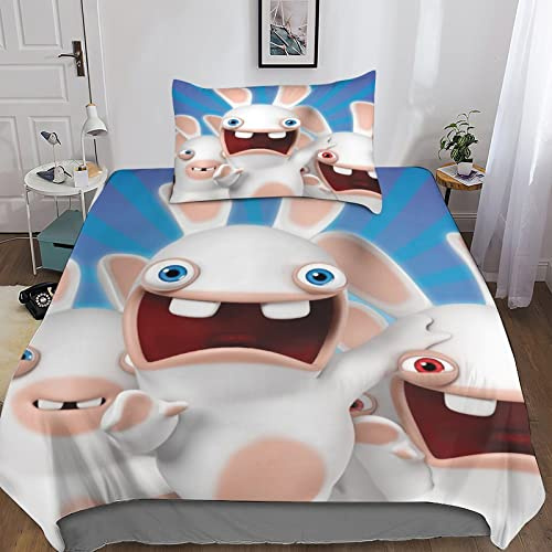 POCHY Rabbids Invasion Bettwäsche Für Kinder Jungen Mädchen Teenager Erwachsene Cartoon Bettbezug Set Mit Reißverschluss, Microfaser 3-teilig Mit Kissenbezug Single（135x200cm）